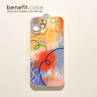 benefit小众线条彩色涂鸦笔刷17pro16适用15苹果13手机壳iphone14promax新款 xsmax创意女xr8plus硅胶 12套11