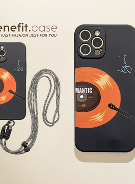 benefit复古橙色唱片带挂绳适用于iphone16promax苹果15PRO手机壳13新款14套12个性11全包xsmax硅胶xr防摔8p7
