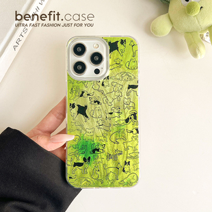benefit牛油果绿线条狗狗17适用于iphone16promax苹果15PRO手机壳13新款 14套12创意11羽纱xsmax硅胶xr防摔8p