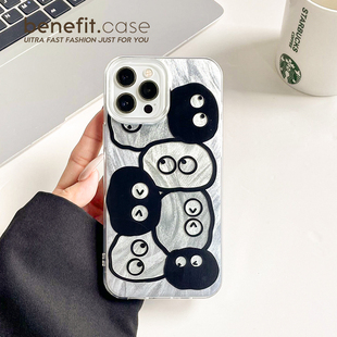 benefit卡通可爱线条煤球17适用于iphone16promax苹果15PRO手机壳13新款 14套12创意11羽纱xsmax硅胶xr防摔8p
