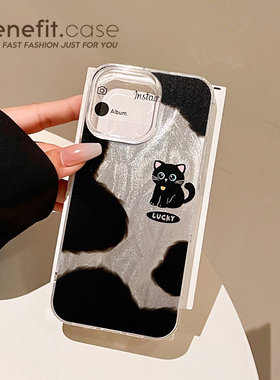 benefit黑色晕染卡通小黑猫17适用于iphone16promax苹果15PRO手机壳13新款14套12个性11羽纱xsmax硅胶xr防摔