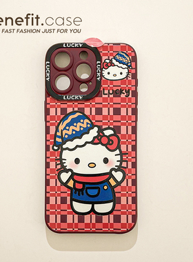 benefit红色格纹圣诞猫咪17适用于iphone16promax苹果15PRO手机壳13新款14套12创意11全包xsmax硅胶xr防摔8p