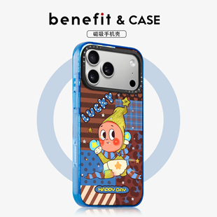benefit蓝棕撞色开心萌娃适用于iphone17promax苹果16PRO晶盾磁吸手机壳15新款 13套14冰川纹12防摔彩色边框