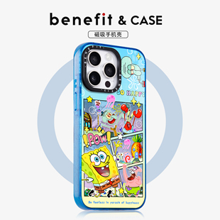 benefit比奇堡拼接卡通人物适用于iphone17promax苹果16PRO晶盾磁吸手机壳15新款 13套14冰川纹12防摔彩色边框