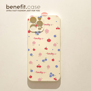 benefit满屏樱桃花朵17pro16适用iphone15promax苹果13手机壳14promax新款 12套11创意xsmax全包xr硅胶8plus防