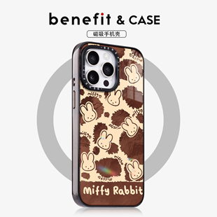 benefit秋冬款 14套12冰川纹防摔彩色边框 可爱兔子头像17适用于iphone16promax苹果15PRO晶盾磁吸手机壳13新款