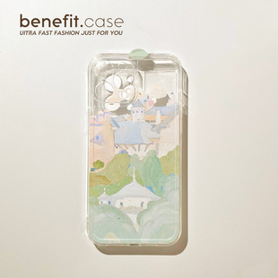 Benefit文艺油画ins法国村庄17pro16适用15苹果13promax手机壳iphone12mini防摔14promax新11xs清新xr透明8p