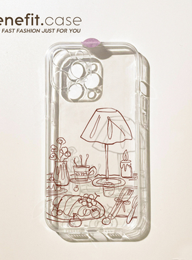 benefit红色线条复古餐桌17适用于iphone16promax苹果15PRO手机壳13新款14套12创意11透明xsmax硅胶xr防摔8p