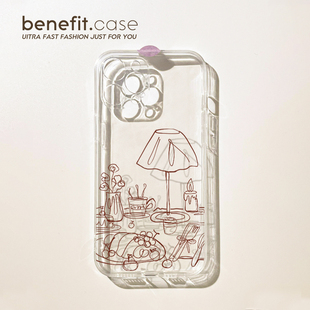 benefit红色线条复古餐桌17适用于iphone16promax苹果15PRO手机壳13新款 14套12创意11透明xsmax硅胶xr防摔8p