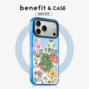benefit冬日圣诞村庄适用于iphone17promax苹果16PRO晶盾磁吸手机壳15新款 13套14冰川纹12防摔彩色边框