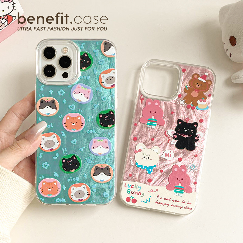 benefit甜美可爱动物猫咪头像18pro17适用于iphone16promax苹果15PRO手机壳13新款14套12创意11羽纱xsmax硅胶