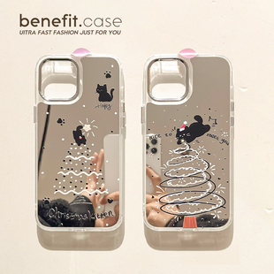 benefit卡通可爱猫咪圣诞树17pro16适用于苹果15手机壳13iphone14promax新款 12套11小众xsmax镜面xr硅胶8p7p