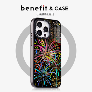 benefit黑底时尚 14套12冰川纹防摔彩色边框 彩色烟花17适用于iphone16promax苹果15PRO晶盾磁吸手机壳13新款