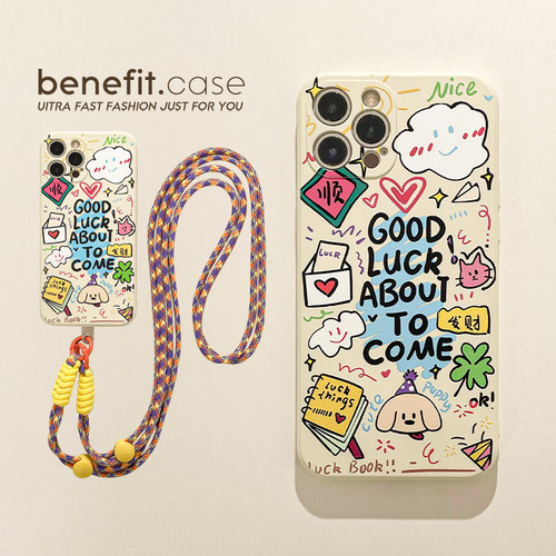 benefit好运即将到来带挂绳适用于iphone16promax苹果15PRO手机壳13新款14套12创意11全包xs硅胶xr防摔8plus7