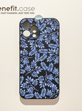 benefit时尚艺术蓝色叶子17适用于iphone16promax苹果15PRO手机壳13新款14套12简约11全包xsmax硅胶xr防摔8p