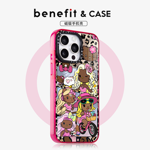 benefit潮酷豹纹KT猫女孩17适用于iphone16promax苹果15PRO晶盾磁吸手机壳13新款 14套12冰川纹防摔彩色边框