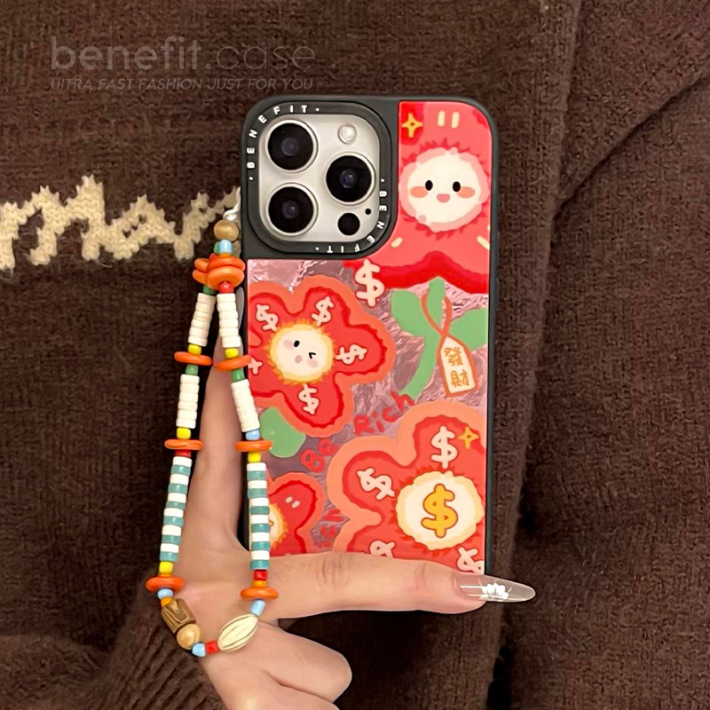 benefit可爱红色发财小花带复古风手链17适用于iphone16promax苹果15PRO磁吸手机壳13新款14套12冰川纹防摔,3C数码配件,手机保护套/壳,淘宝优惠券,粉丝福利购,淘宝优惠卷