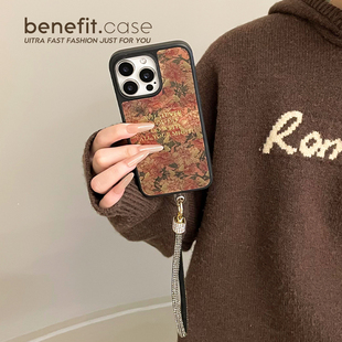 benefit美拉德风复古花朵带黑水钻手链17适用于iphone16promax苹果15PRO磁吸手机壳13新款 14套12冰川纹防摔