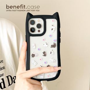 benefit透明猫耳朵猫咪贴纸16适用于iphone15promax苹果15PRO手机壳13新款 14套12小众11硬壳华为Pura硅胶防摔
