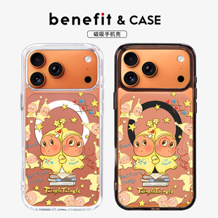benefit萌系卡通小人适用于iphone17promax苹果16PRO黑色透明磁吸手机壳15新款 13防摔保护套14情侣