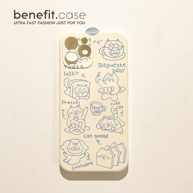benefit趣味线条猫咪面包17适用于iphone16promax苹果15PRO手机壳13新款14套12创意11全包xsmax硅胶xr防摔8p,3C数码配件,手机保护套/壳,淘宝优惠券,粉丝福利购,淘宝优惠卷