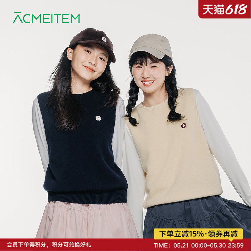 ACMEITEM爱棵米 秋冬羊毛马甲针织背心休闲圆领微宽松坎肩女
