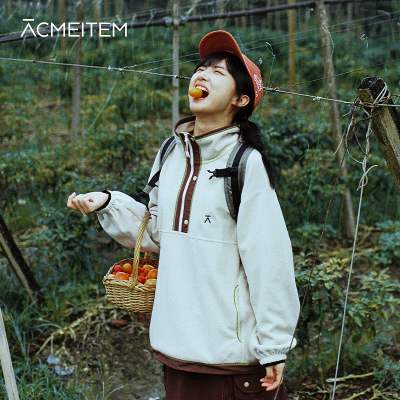 ACMEITEM爱棵米 户外亲子半拉链摇粒绒卫衣休闲内胆宽松抓绒衣女
