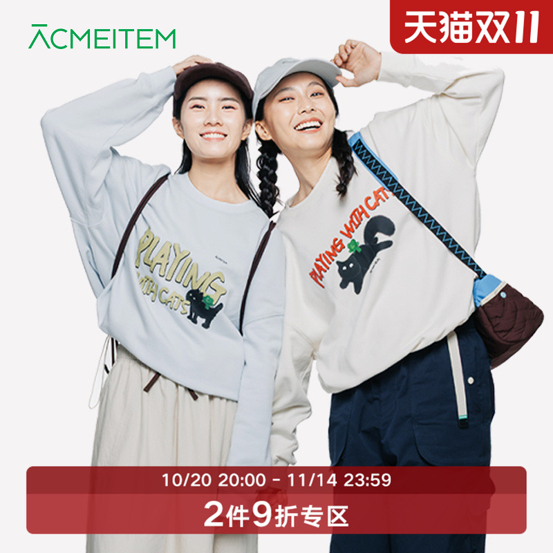 ACMEITEM爱棵米 户外亲子卡通印花卫衣圆领休闲宽松可调节上衣女