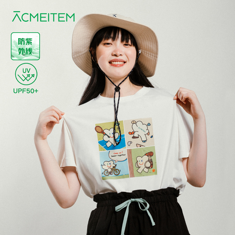 ACMEITEM爱棵米 户外四宫格米米T恤圆领宽松印花防晒短袖上衣男女