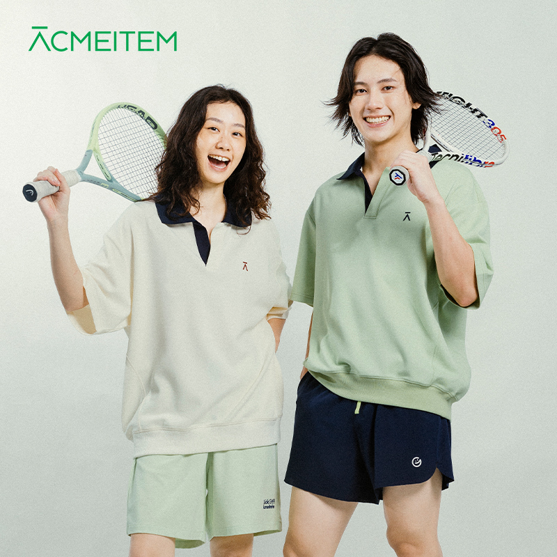 ACMEITEM爱棵米 户外情侣短袖polo衫宽松撞色翻领休闲上衣男女