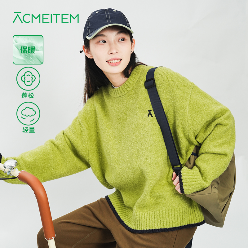 ACMEITEM爱棵米 户外情侣保暖圆领毛衣宽松柔软绣花毛衫男女