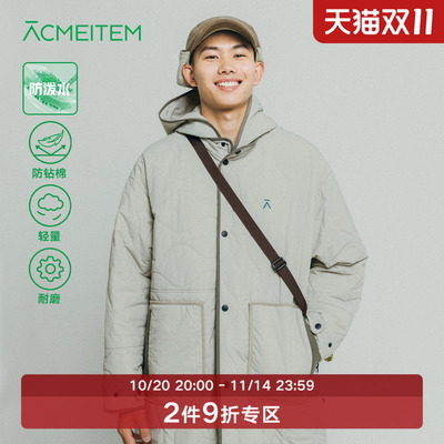 ACMEITEM爱棵米 户外防泼水长款棉服可拆卸连帽宽松秋冬外套男女