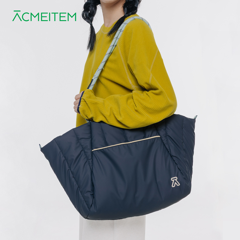 ACMEITEM爱棵米 户外通勤休闲大容量绗棉托特包撞色包绳大包
