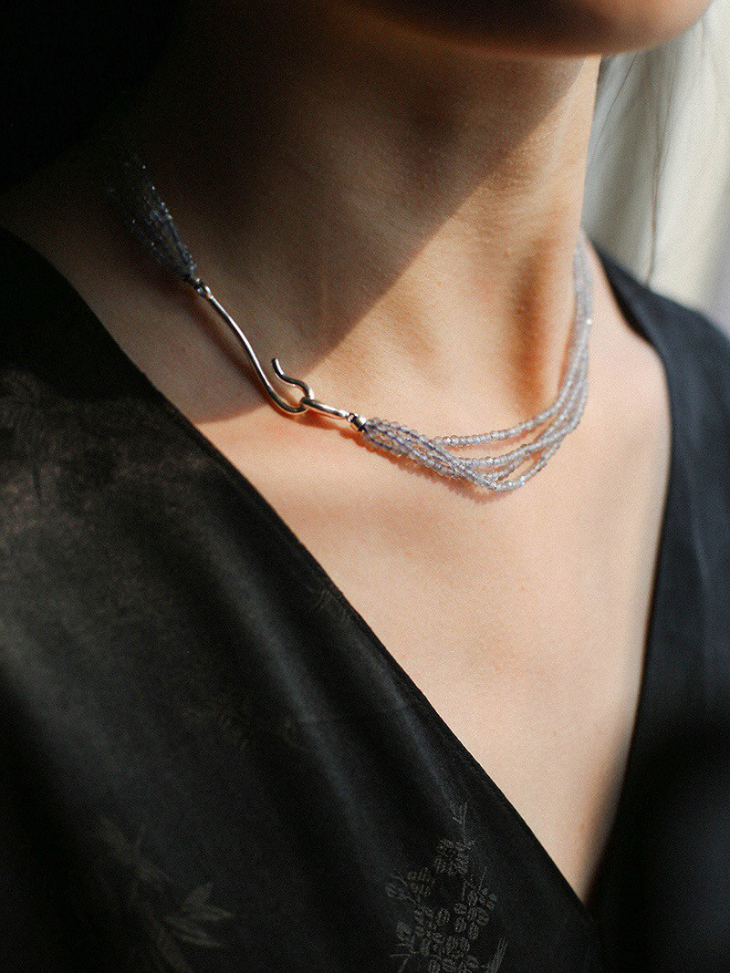 灰月光多层项链串珠东陵石玛瑙新中式手工小众设计高级饰品锁骨链