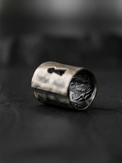 Detaj枪色戒指钥匙孔银小众男女