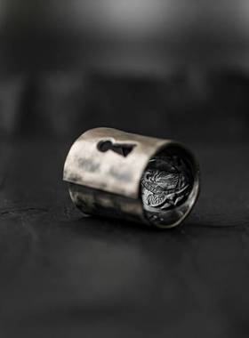 暗黑Detaj风枪色长款戒指冷淡手工做旧纯银中古小众设计饰品男女