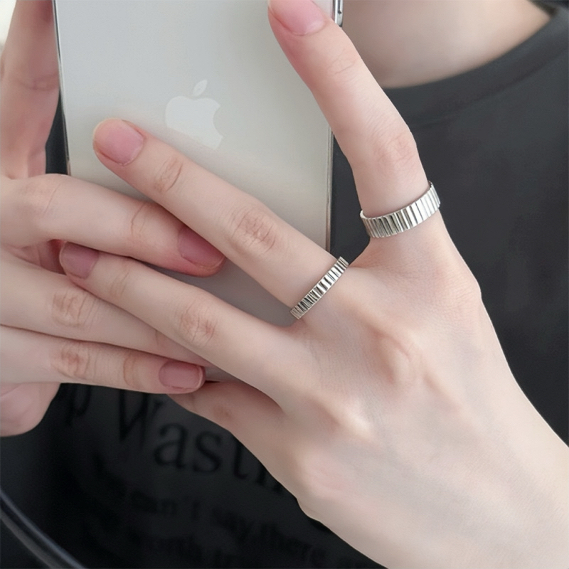 竖纹戒指纯银开口轻奢清冷感饰品