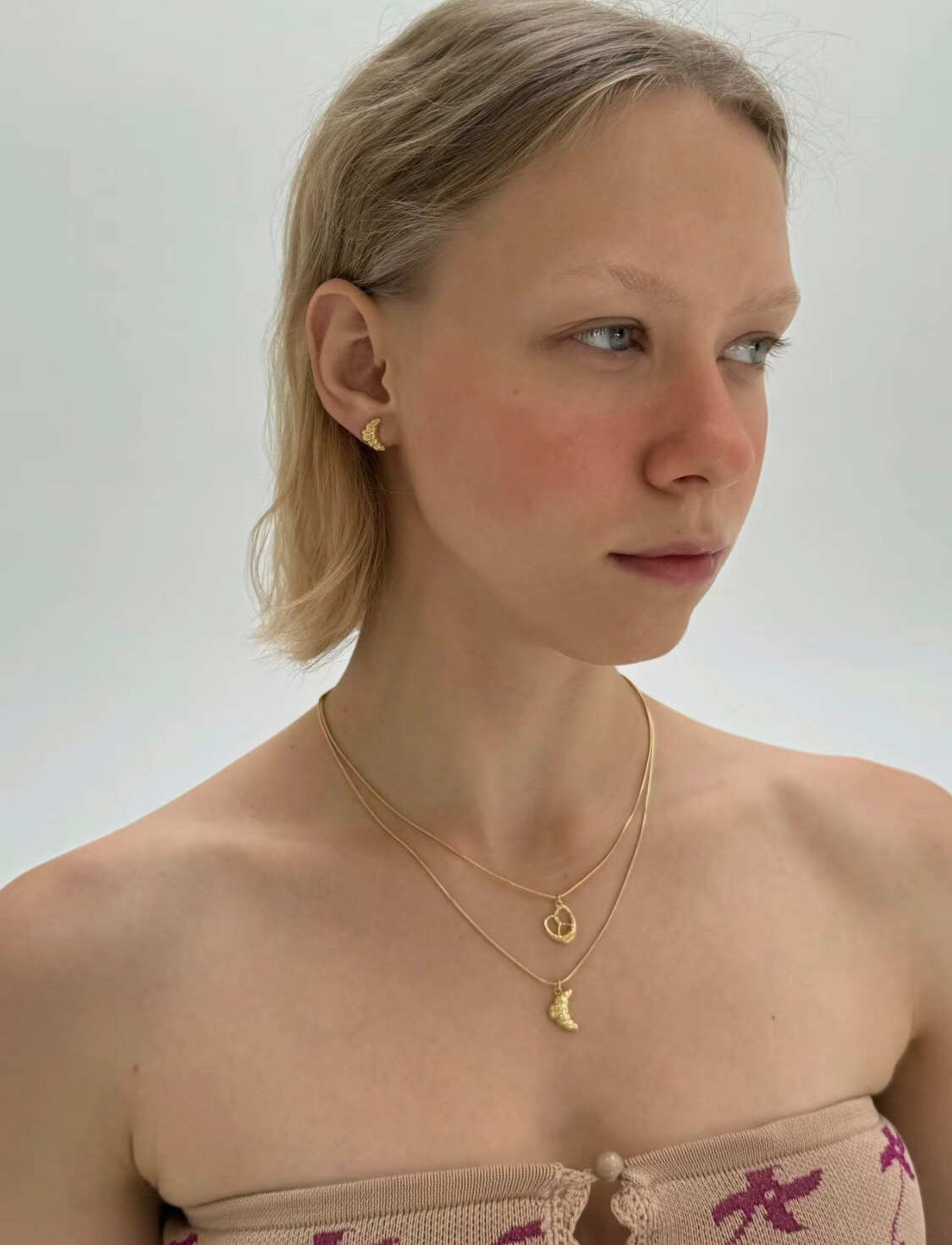 法式牛角包项链吊坠耳钉纯银轻奢时尚个性独特小众设计高级感饰品