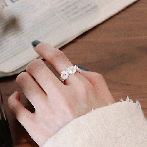 栀子花戒指纯银开口轻奢个性饰品