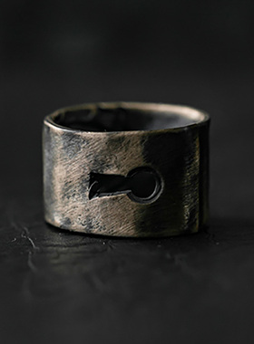 暗黑Detaj风枪色戒指纯银925冷淡手工做旧古着中古小众设计高级感