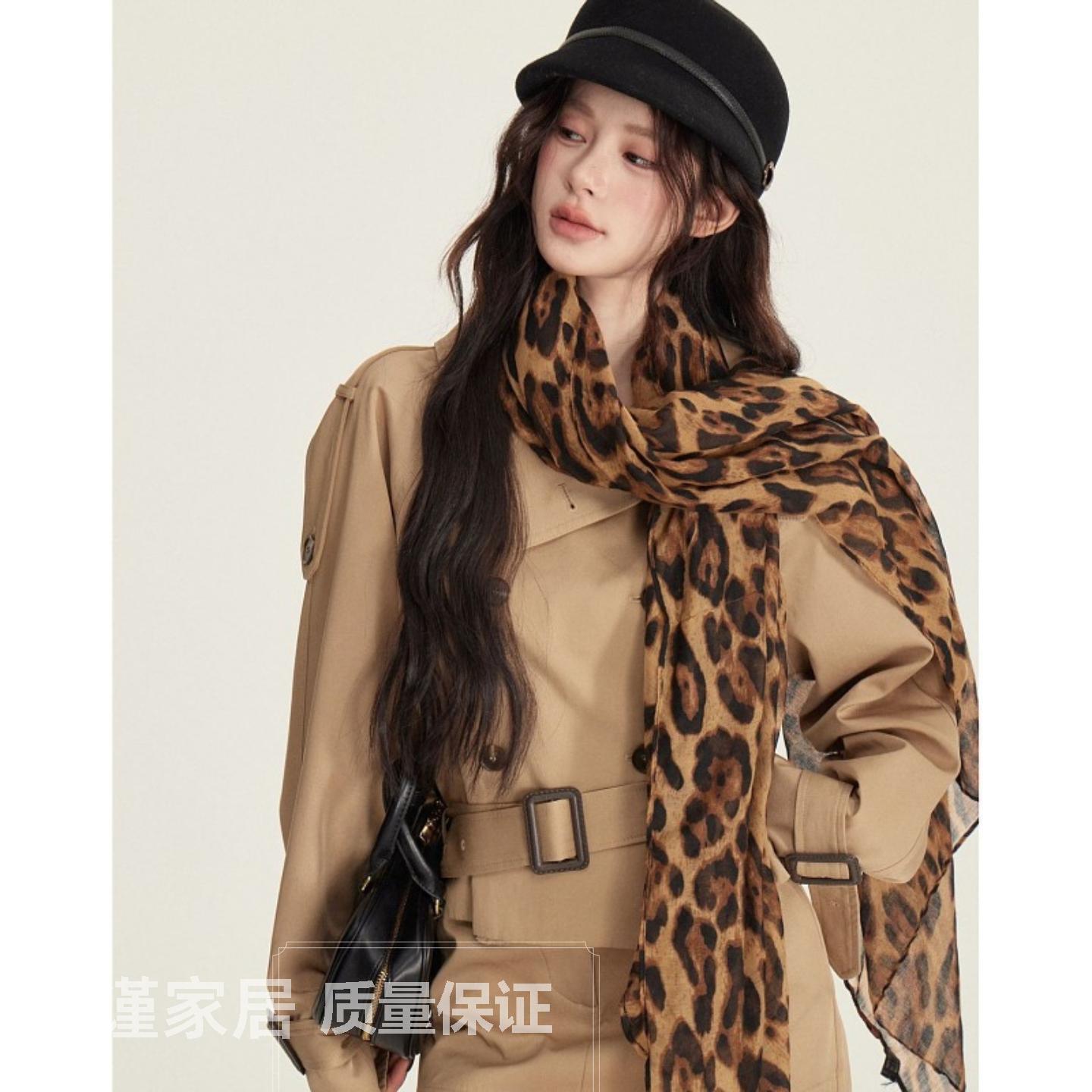 千禧风复古豹纹丝巾韩版女薄款印花辣妹围巾时尚港风披肩