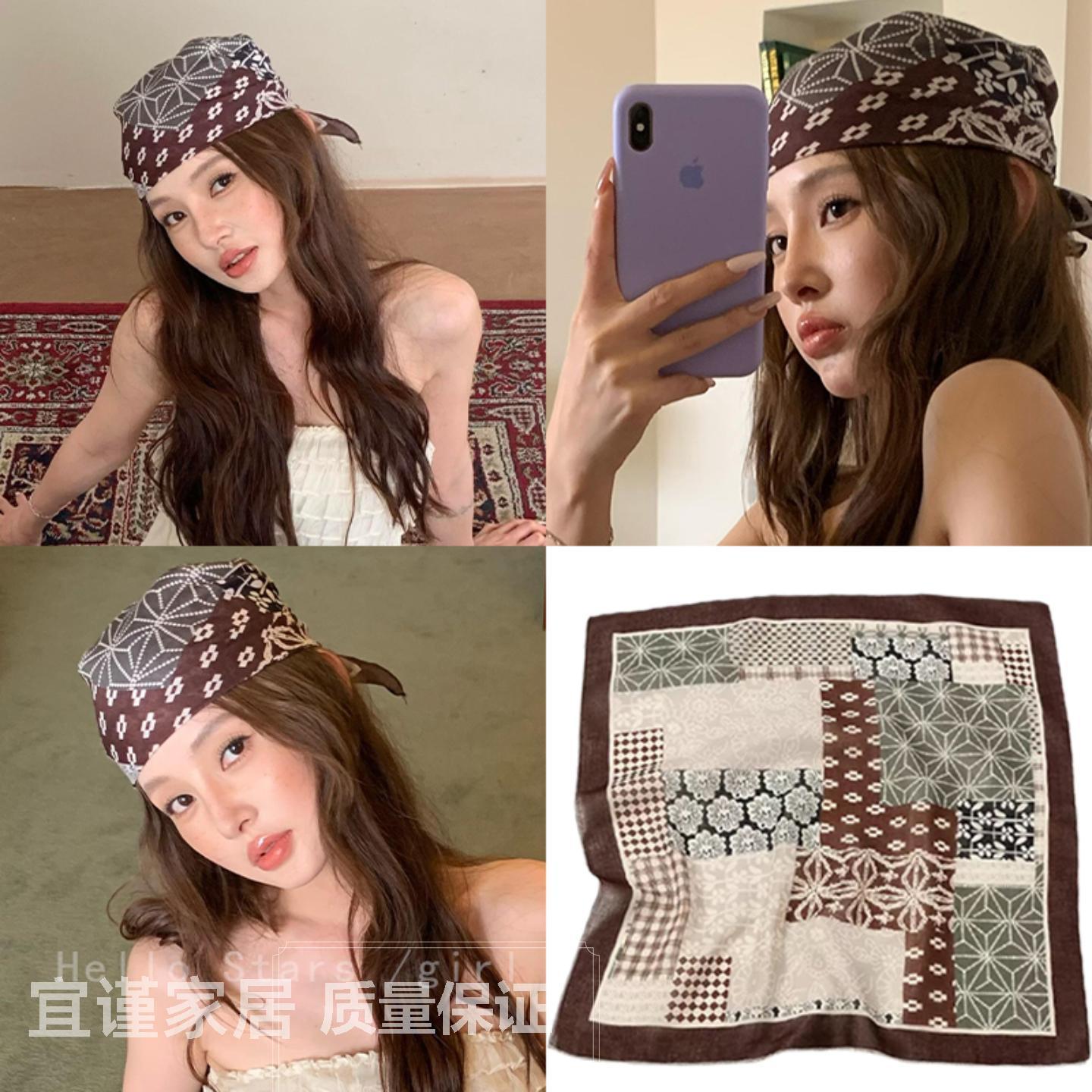 美式复古印花头巾甜酷辣妹绑发方巾丝巾嘻哈音乐节包头巾夏季薄