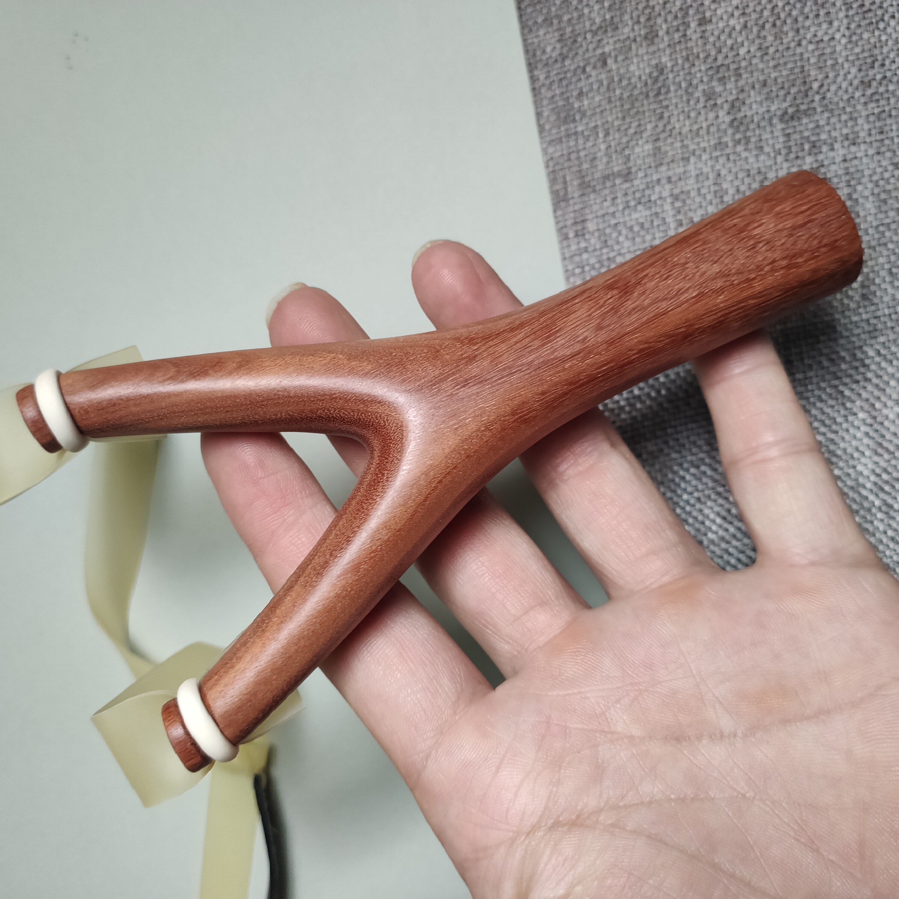红檀香木直把飞虎弹弓免绑圈扁皮筋专用传统怀旧玩具户外竞技运动