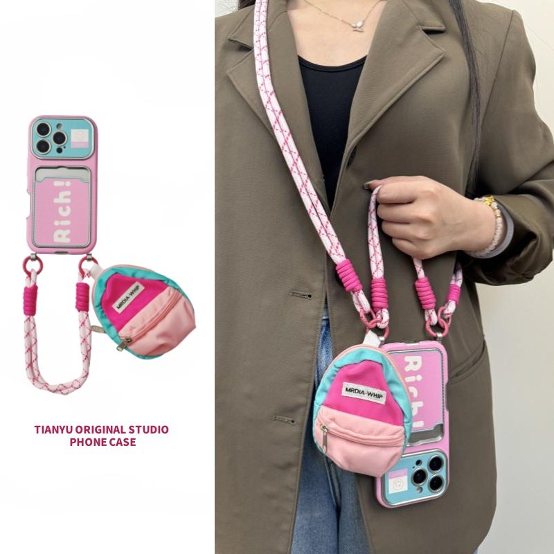 恬妤 韩风粉色Rich英文卡包适用于苹果16pro手机壳ipho