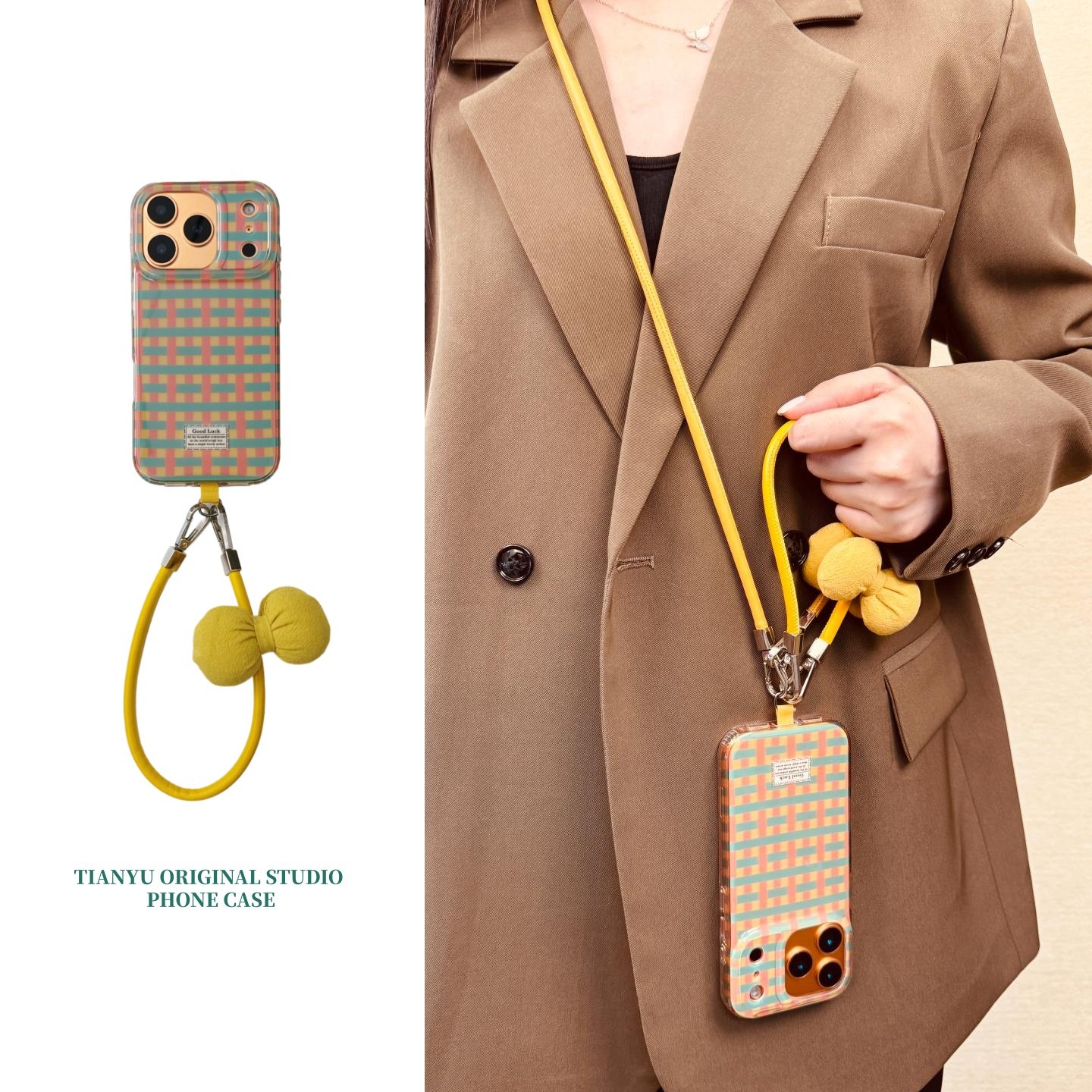 iphone系列田园风粉蓝格纹手机壳