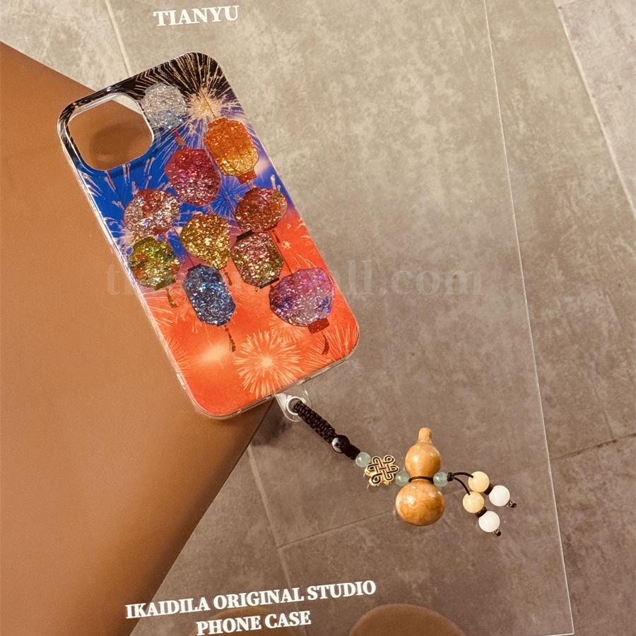恬妤 新中式闪粉烟花彩色灯笼适用于iphone16手机壳苹果13promax复古15葫芦挂件16pro新年13防摔套14pro国风