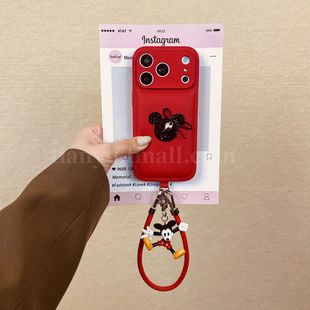 恬妤 新年可爱立体闪钻咪奇适用于苹果17promax手机壳iphone16喜庆14pro公仔挂件15皮质14pro全包精孔13卡通