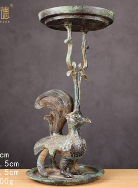 古青铜器飞鸟凤凰灯台纯铜铭文蜡台工艺品摆件古玩收藏精美礼品