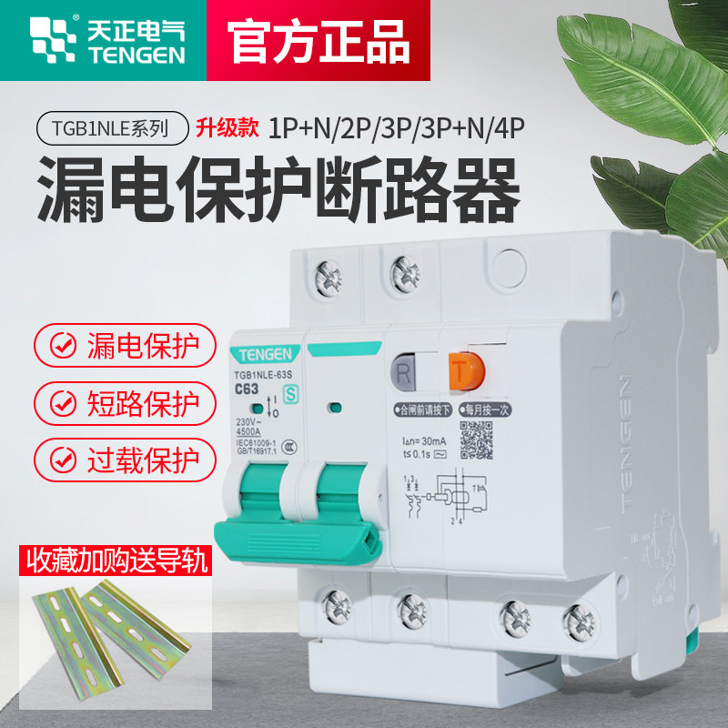 天正S款TGB1NLE漏电保护开关断路器空气开关电闸2p家用63A带漏保