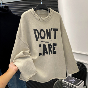 毛衣 女秋冬胖MM宽松大版 特大码 300斤小众设计破洞字母套头针织衫